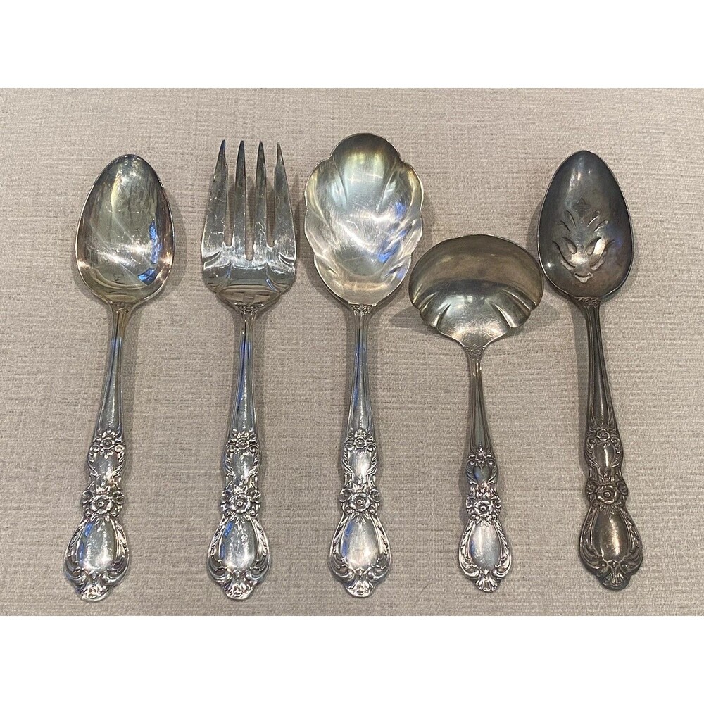 5 Pc Lot Rogers HERITAGE Silverplate Serving Meat Fork Casserole Spoon Ladle